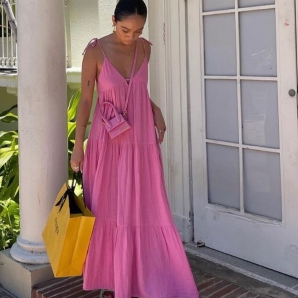Zara Flowy Maxi Dress Pink Size M - Picture 5 of 10